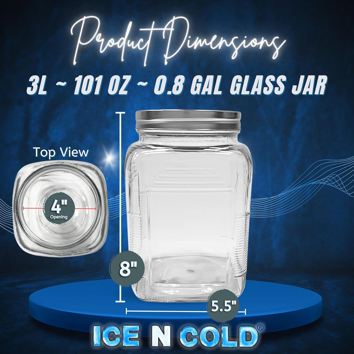 3-Liter Glass Storage Jar – 0.79 Gallon, 101 Oz, with Brushed Aluminum Lid