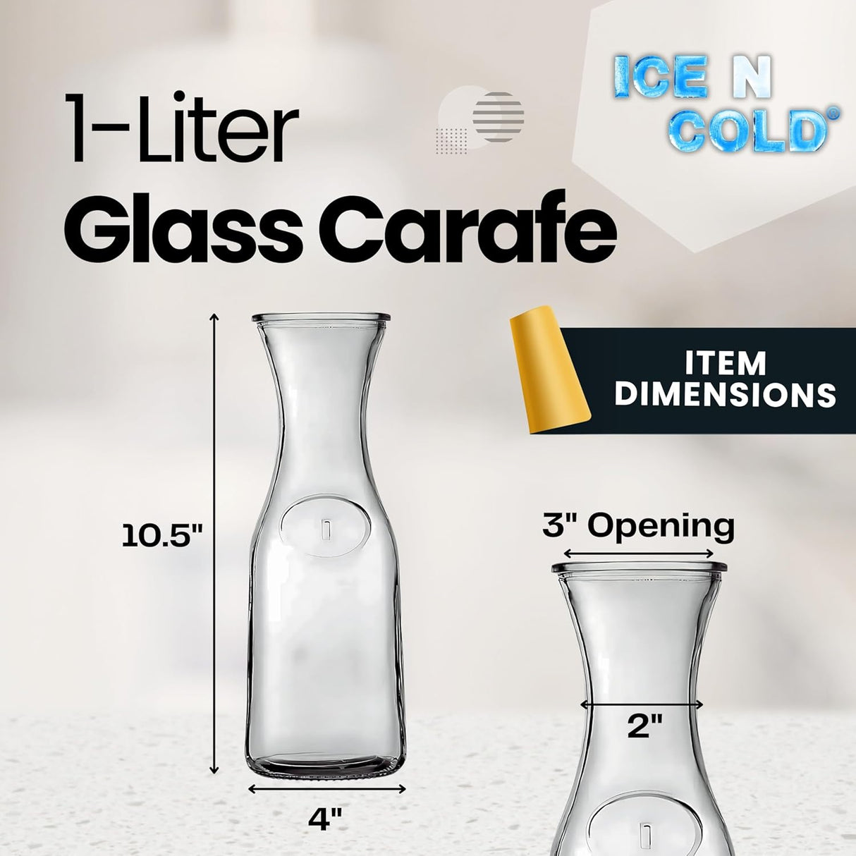 1-Liter Glass Carafe (33.8 oz / ~0.26 Gal) โ Wide Mouth Water, Juice, Wine and Drink Jug, Clear Durable Glass