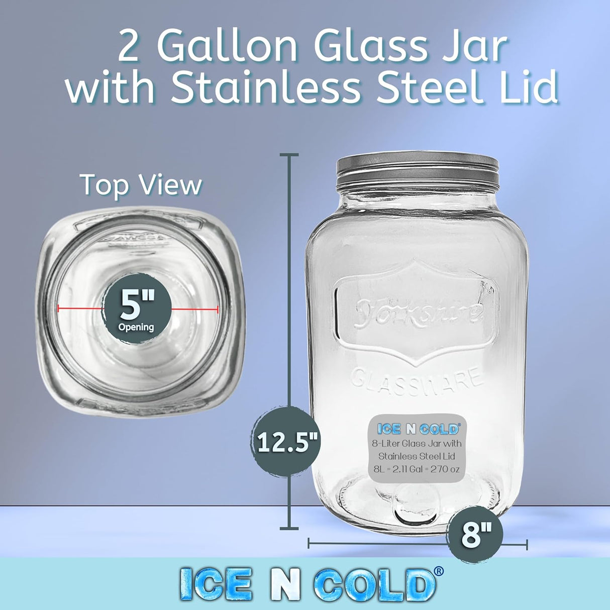 Large Glass Jar in 8 liter and 4 liter- Clear Wide Mouth Container for Storage, Kitchen, Pantry, and Laundry