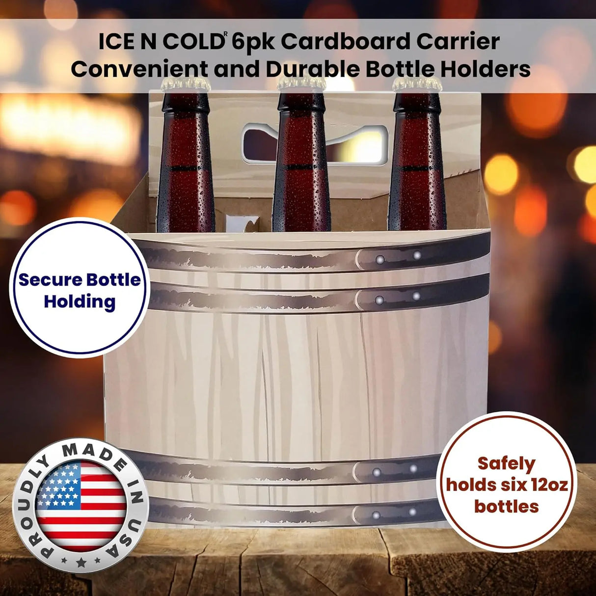 6pk Cardboard Carrier | Barrel Cardboard 12oz Bottle Carrier ICE N COLD®