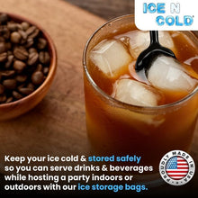 Load image into Gallery viewer, ICE N COLD® 10lb Ice Bags with Drawstring Closure | 41 mic Thickness | Portable Storage and Freezer Keeper
