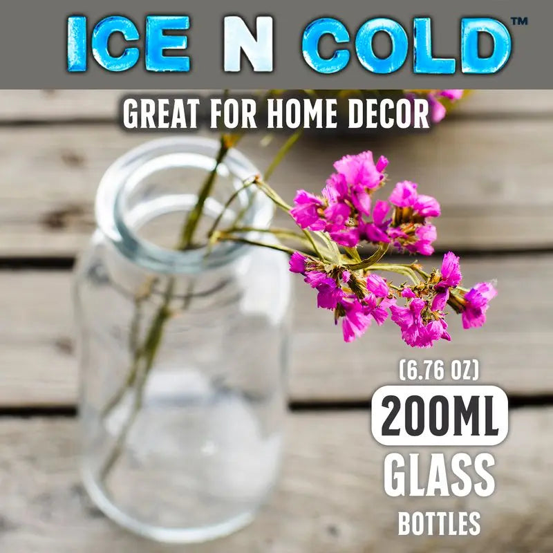 6.76 oz / 200ml Vintage Glass Bottle with Leakproof Clear Lid, Reusable & Eco-Friendly – Ideal for Milk, Juices, Smoothies, Infused Water, BPA-Free Glass Bottle ICE N COLD®