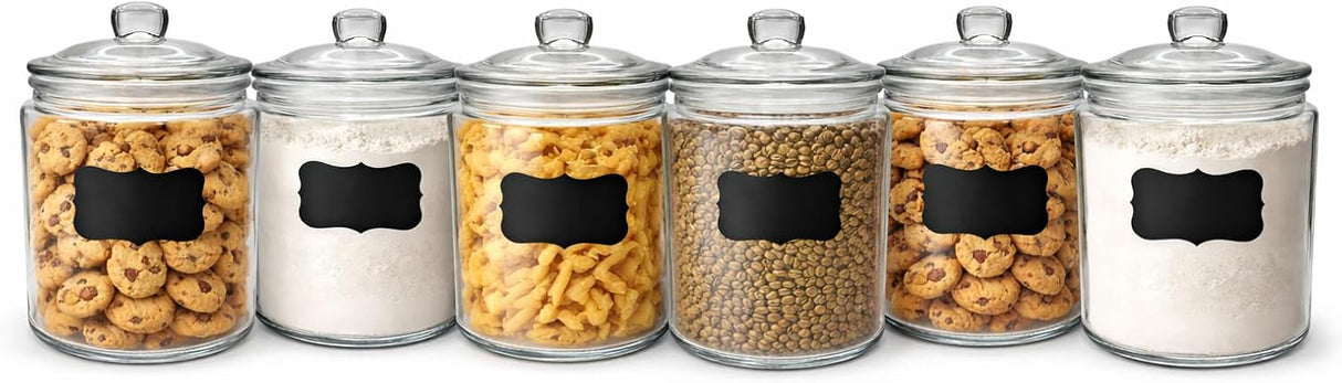 Glass Jar with Airtight Lid - Chalkboard Label & Chalk - Large Clear Kitchen Counter Jar for Cookies, Candy, Snacks, Dog Treats, Flour & Sugar Storage