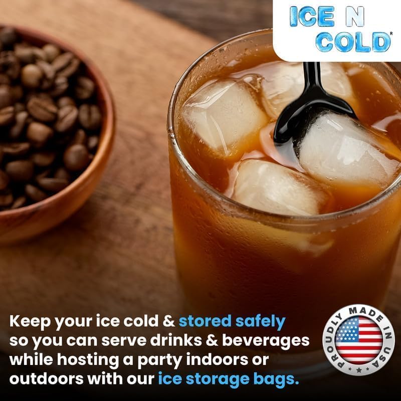 ICE N COLD® 8lb Ice Bags with Drawstring Closure | 37 mic Thickness | Portable Storage and Freezer Keeper
