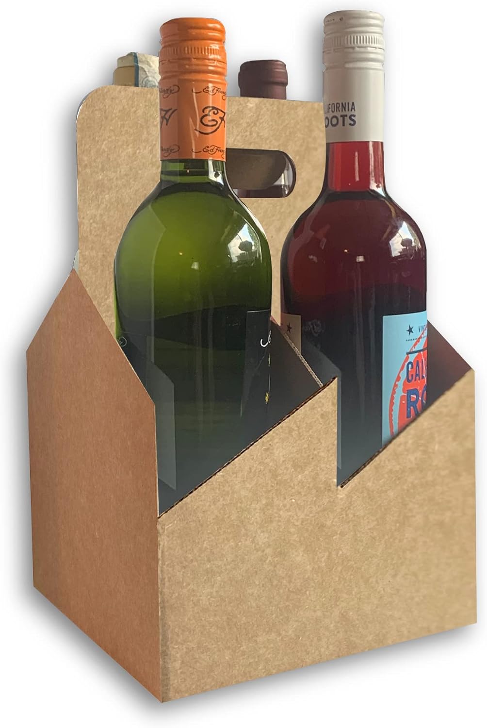 4 Bottle Kraft Cardboard Carrier | 750ml Wine/Liquor Bottle Carrier or 22oz Wine/Beer Bottle Carrier | 4 Pack