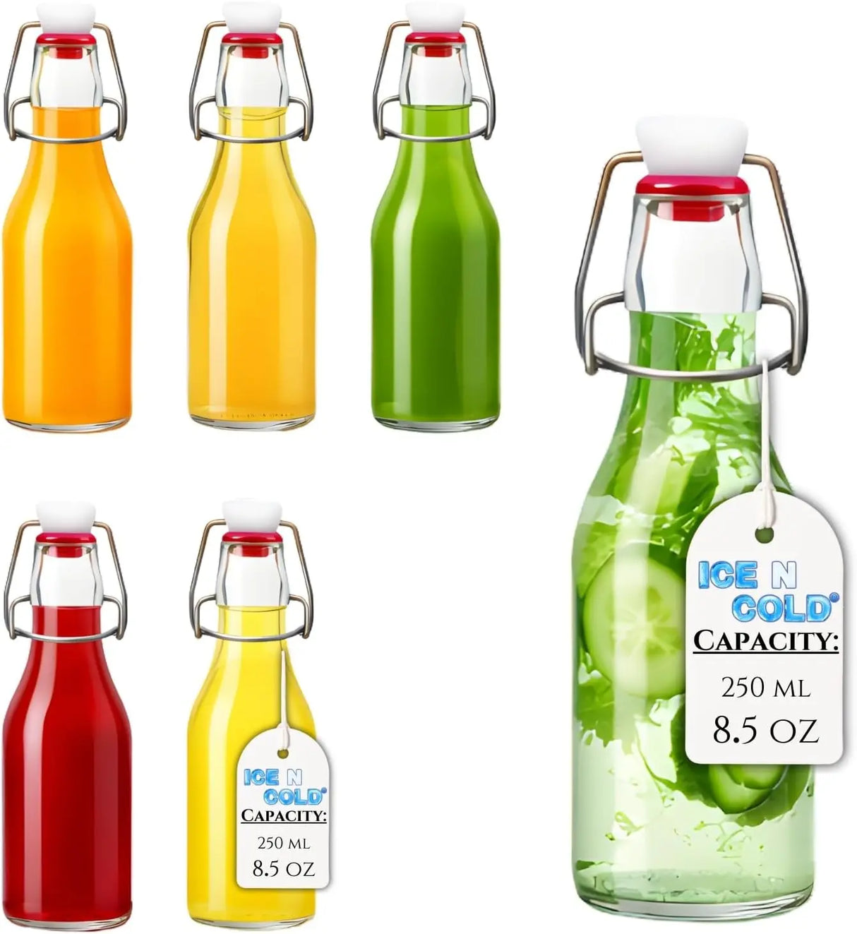 Glass Swing Top Bottles | Perfect for Limoncello, Syrups, Oils, Vinegar, Beverages | Airtight Reusable Glass Bottles | Available Various Sizes ICE N COLD®
