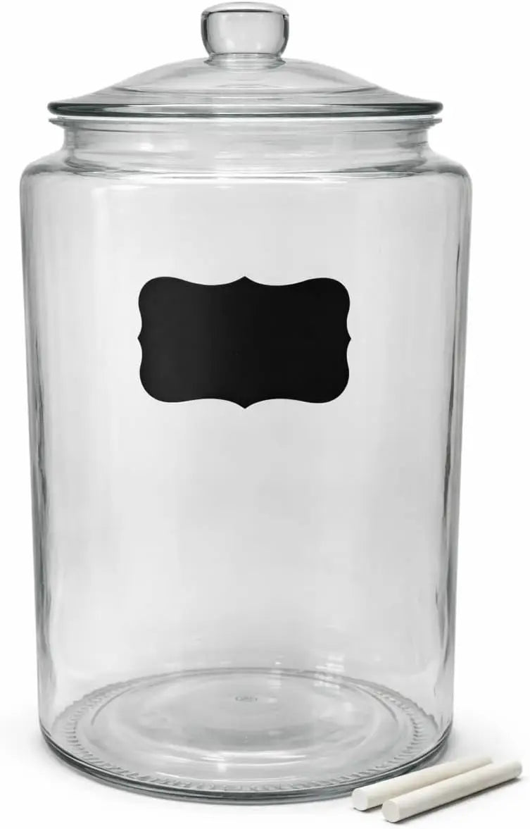 Glass Jar with Airtight Lid - Chalkboard Label & Chalk - Large Clear Kitchen Counter Jar for Cookies, Candy, Snacks, Dog Treats, Flour & Sugar Storage ICE N COLD®