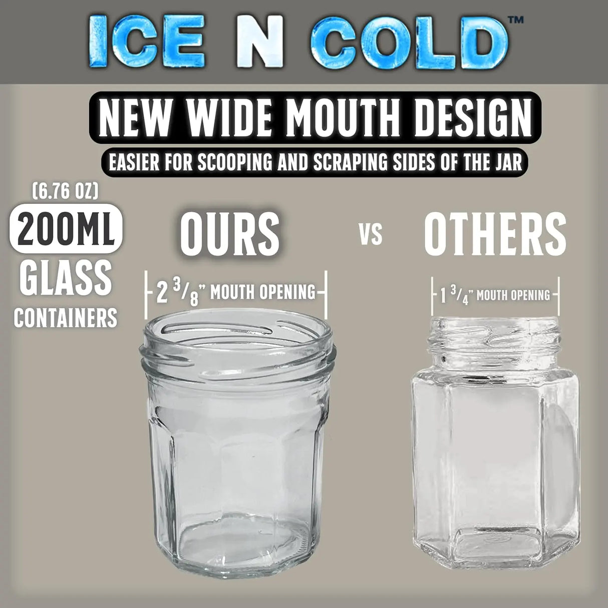 Multi-Use Glass Jars with Leakproof Clear Lid, Reusable & Eco-Friendly – Ideal for Jams, Sauces, Spices; Lead -Free and BPA-Free Glass Bottle ICE N COLD®