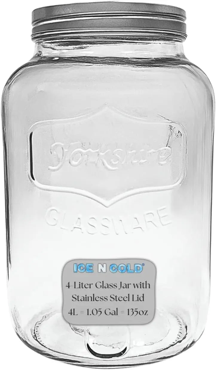 Large Glass Jar in 8 liter and 4 liter- Clear Wide Mouth Container for Storage, Kitchen, Pantry, and Laundry ICE N COLD®