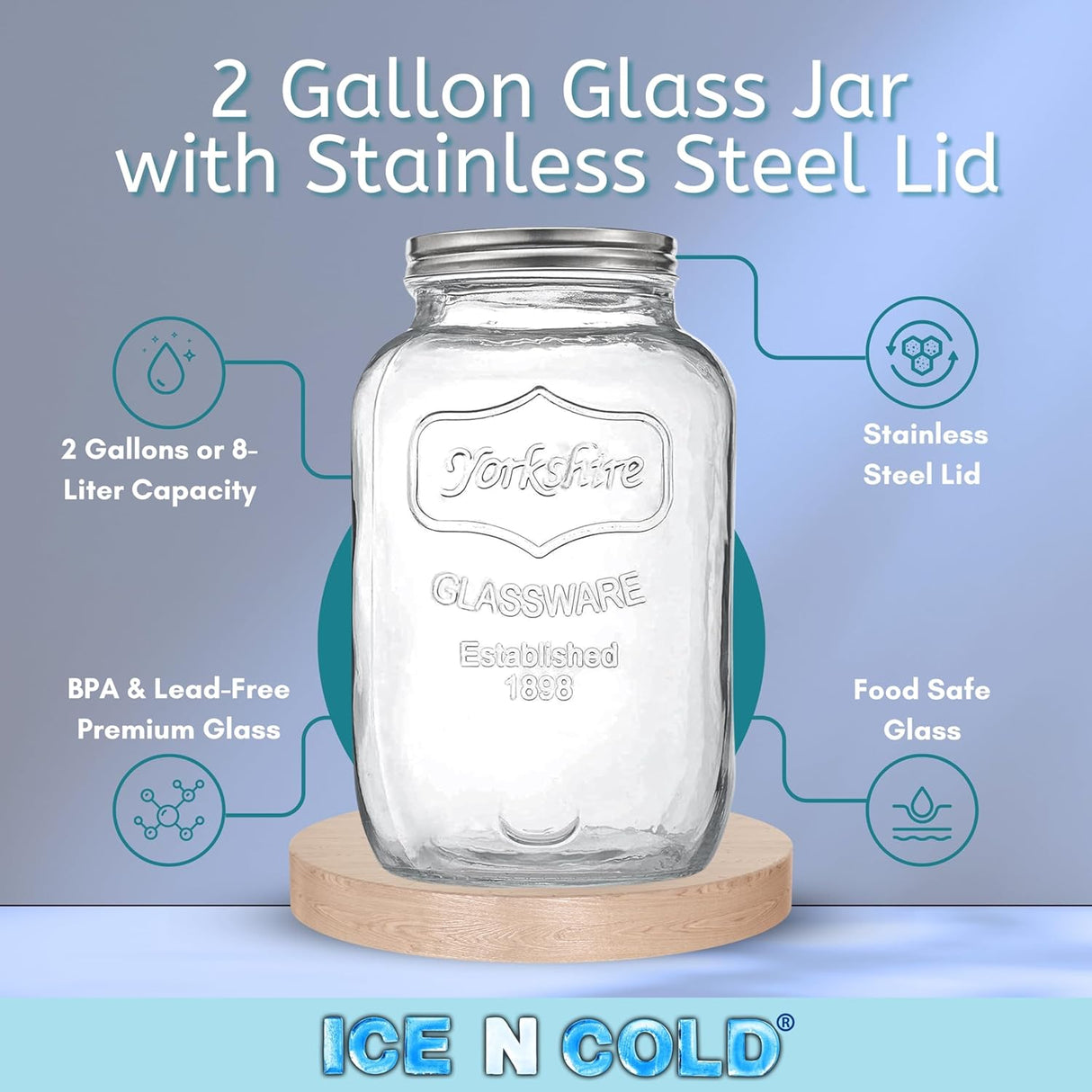 Large Glass Jar in 8 liter and 4 liter- Clear Wide Mouth Container for Storage, Kitchen, Pantry, and Laundry