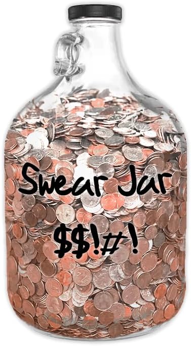Oversized XL Glass Swear Jar with Lid, 5.2 Liter Money Saving Bank for Adults, Coin Collection Container (X-Large)
