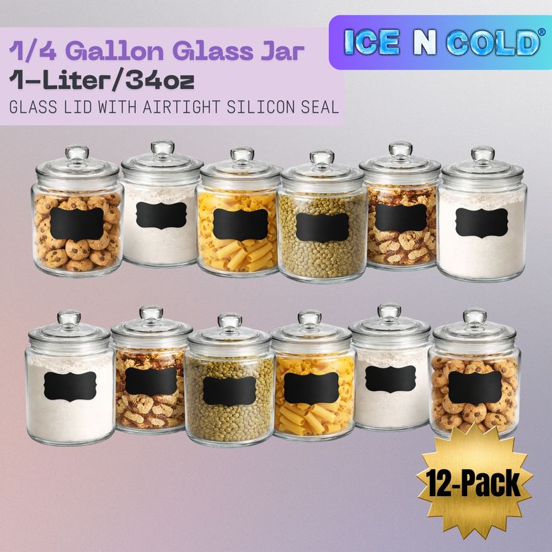 Glass Jar with Airtight Lid - Chalkboard Label & Chalk - Large Clear Kitchen Counter Jar for Cookies, Candy, Snacks, Dog Treats, Flour & Sugar Storage