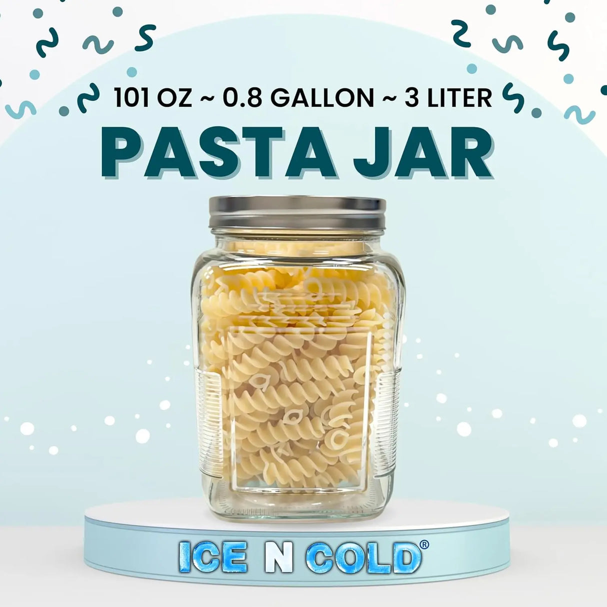 3-Liter Glass Storage Jar – 0.79 Gallon, 101 Oz, with Brushed Aluminum Lid ICE N COLD®