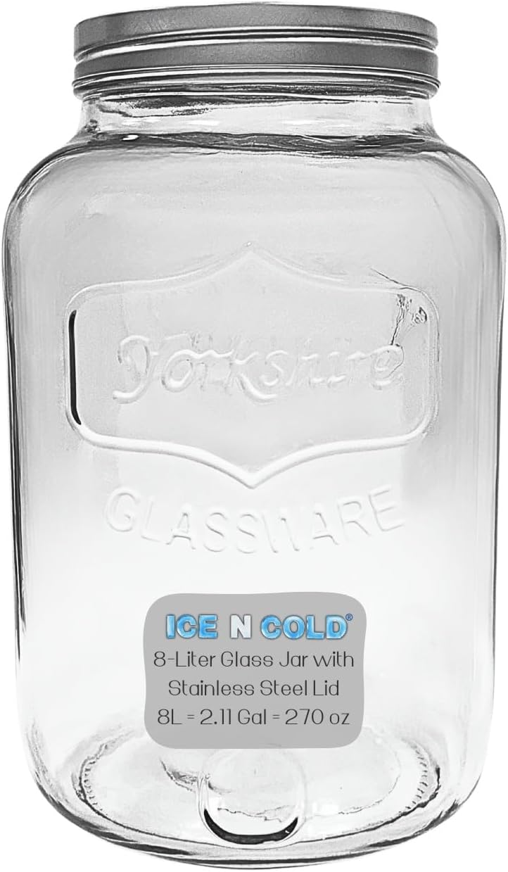 Large Glass Jar in 8 liter and 4 liter- Clear Wide Mouth Container for Storage, Kitchen, Pantry, and Laundry