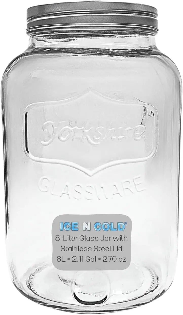 Large Glass Jar in 8 liter and 4 liter- Clear Wide Mouth Container for Storage, Kitchen, Pantry, and Laundry ICE N COLD®