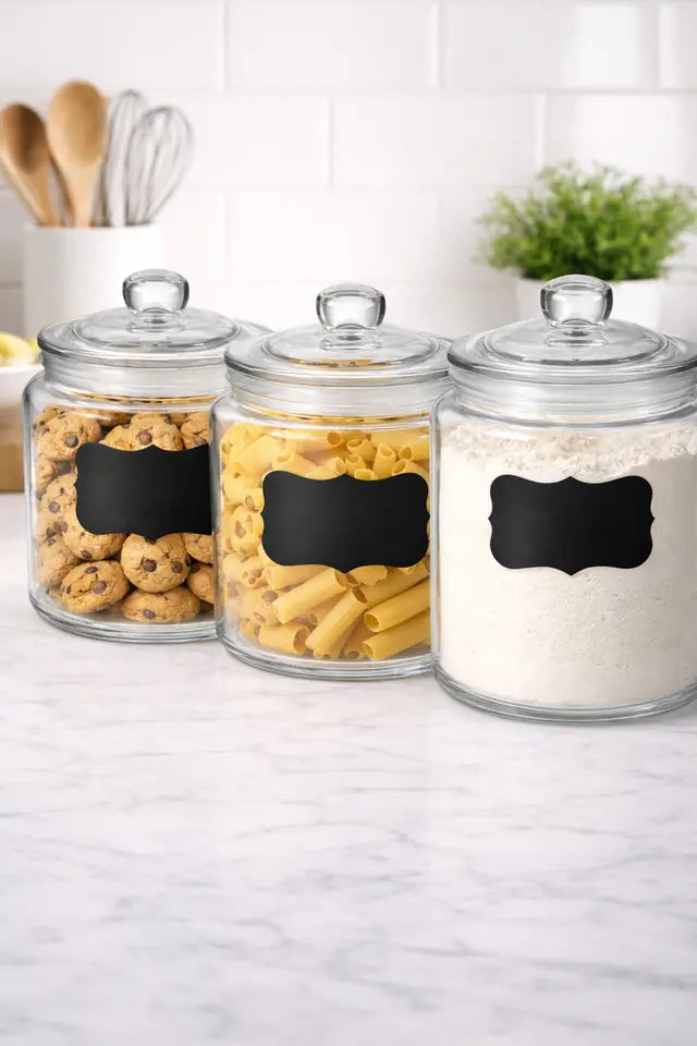 Glass Jar with Airtight Lid - Chalkboard Label & Chalk - Large Clear Kitchen Counter Jar for Cookies, Candy, Snacks, Dog Treats, Flour & Sugar Storage ICE N COLD®