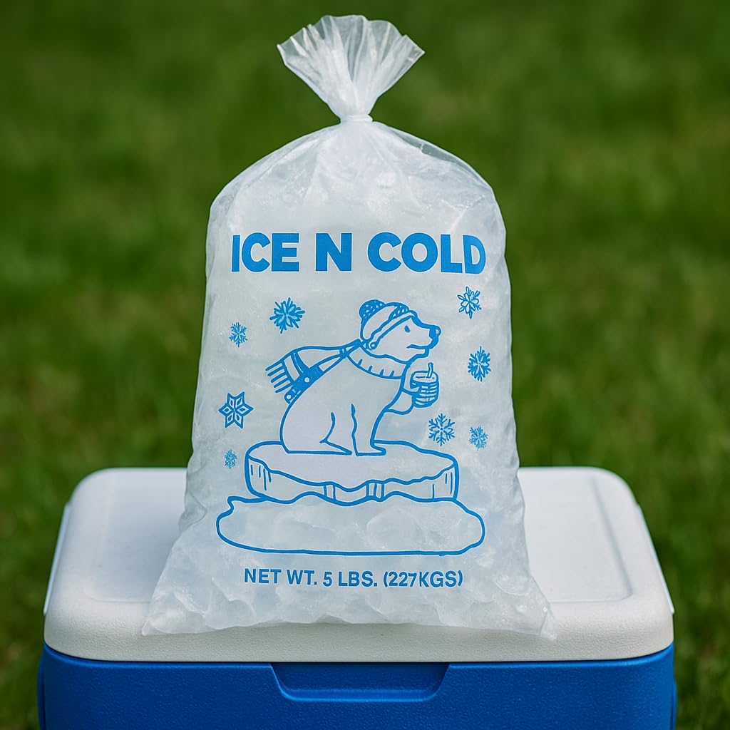 ICE N COLD® 5lb Ice Bags with Drawstring Closure | 37 mic Thickness | Portable Storage and Freezer Keeper