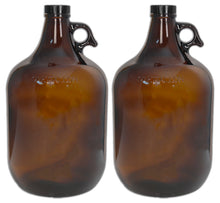 Load image into Gallery viewer, 1 Gallon (128 oz) Amber Glass Jug/Growler With 38mm Black Polyseal Lid & Cap | Pack of Two