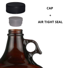 Load image into Gallery viewer, 1 Gallon (128 oz) Amber Glass Jug/Growler With 38mm Black Polyseal Lid & Cap | Pack of Two