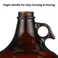 Load image into Gallery viewer, 1 Gallon (128 oz) Amber Glass Jug/Growler With 38mm Black Polyseal Lid & Cap | Pack of Two