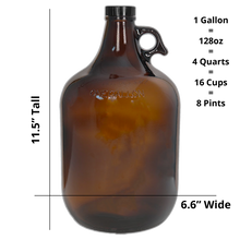 Load image into Gallery viewer, 1 Gallon (128 oz) Amber Glass Jug/Growler With 38mm Black Polyseal Lid & Cap | Pack of Two