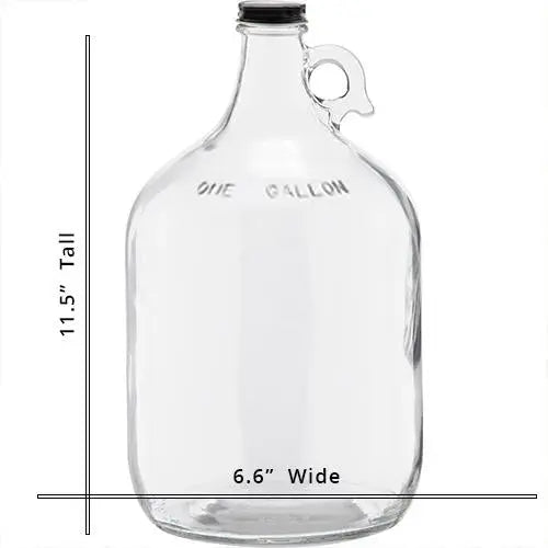 1 Gallon (128oz) Glass Fermenting Jug with Handle, Black Polyseal Lid & Cap - Sizing