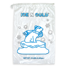Load image into Gallery viewer, Ice N Cold 10lb Drawstring Ice Bags - (Available in 100ct, 200ct, 300ct, 400ct, 500ct &amp; 600ct)
