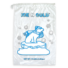 Load image into Gallery viewer, ICE N COLD's 10lb Ice Bags with Drawstring Closure | 41 mic Thickness | Portable Storage and Freezer Keeper