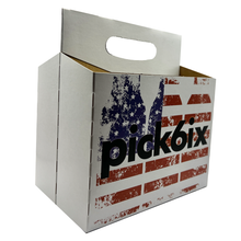 Load image into Gallery viewer, Jay's Import & Export | American Flag Pick 6 Cardboard Bottle Carrier