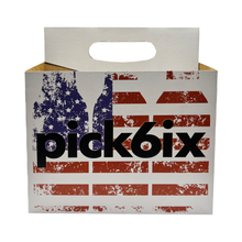 Load image into Gallery viewer, Jay's Import & Export | American Flag Pick 6 Cardboard Bottle Carrier