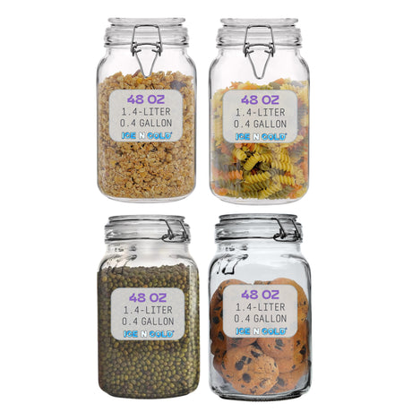 Airtight Glass Storage Jars with Clamp Lid – Food Storage Containers with Rubber Gasket Seal – Pantry & Kitchen Canisters for Dry Goods, Coffee, Sugar, Pasta – 0.4L to 4L Sizes