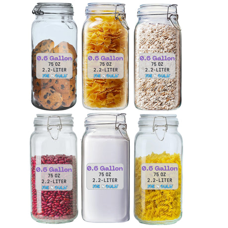 Airtight Glass Storage Jars with Clamp Lid – Food Storage Containers with Rubber Gasket Seal – Pantry & Kitchen Canisters for Dry Goods, Coffee, Sugar, Pasta – 0.4L to 4L Sizes