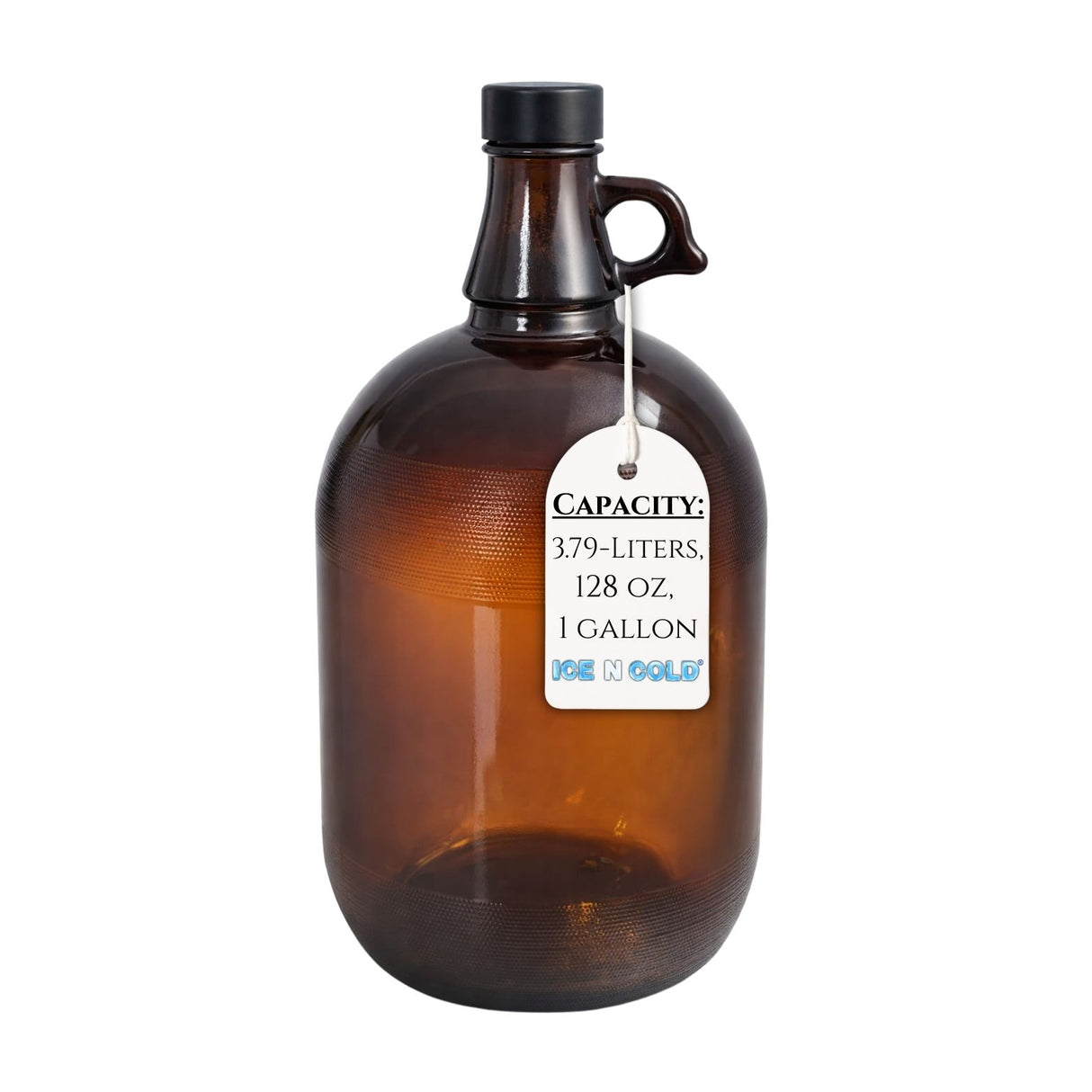 1 Gallon (128 oz) Amber Glass Jug/Growler w/ 38mm Black Polyseal Lid & Cap | Pack of 1