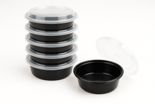 Load image into Gallery viewer, 10oz round, black bottom, clear top, food storage meal prep containers.
