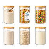 Borosilicate Glass Storage Canisters with Bamboo Lids - Airtight Pantry Jars for Flour, Sugar, Rice, Pasta, Coffee & Candles - Clear Kitchen Containers