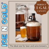 1 Gallon (128 oz) Amber Glass Jug/Growler w/ 38mm Black Polyseal Lid & Cap | Pack of 1