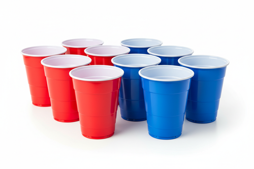 16oz plastic party cups, red and blue