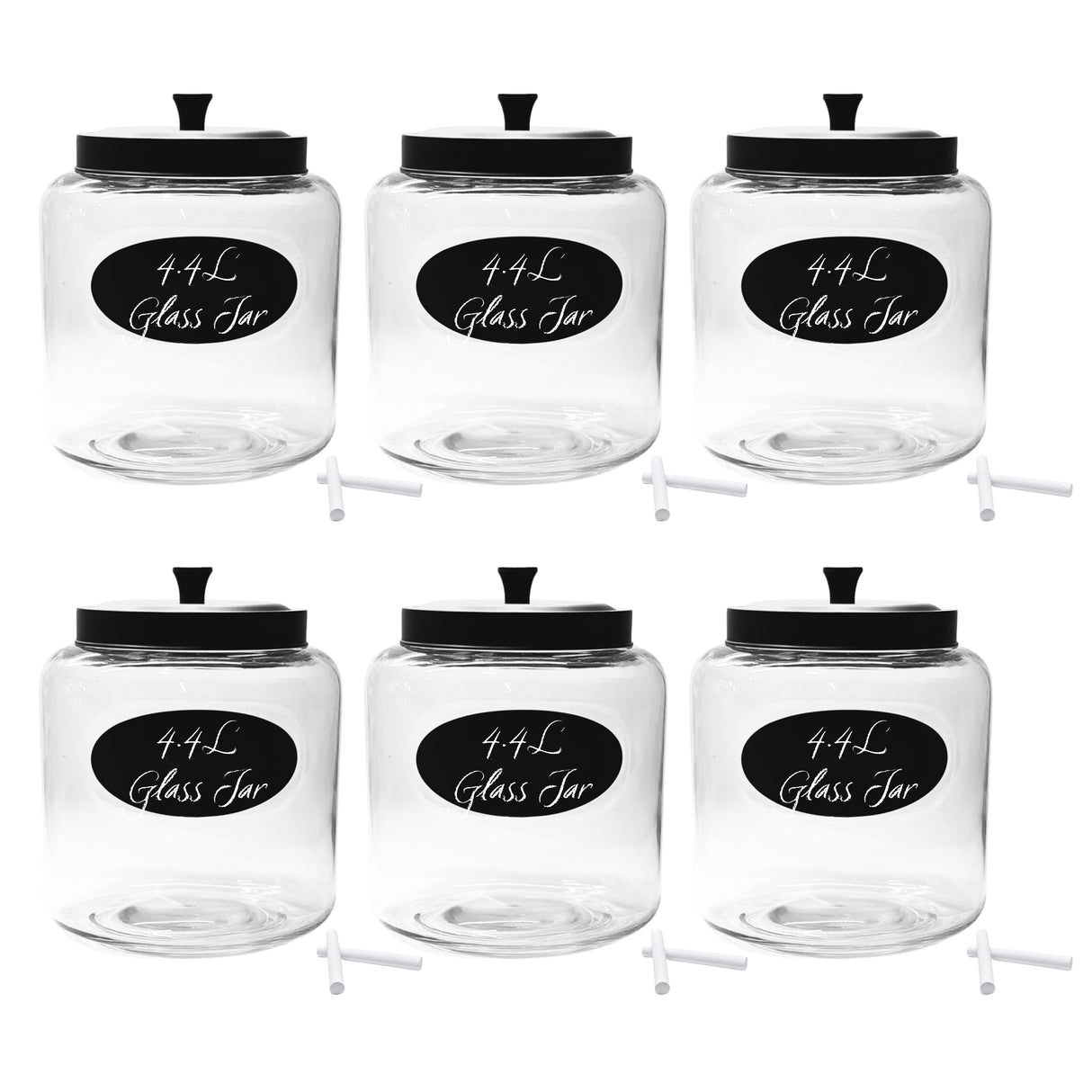 Kitchen and Laundry Storage Glass Jar – Wide Mouth Round Glass Storage Container with Black Steel Lid and Chalkboard Label - 2 Sticks of Chalk Included