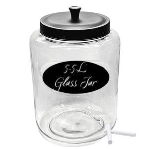 Kitchen and Laundry Storage Glass Jar – Wide Mouth Round Glass Storage Container with Black Steel Lid and Chalkboard Label - 2 Sticks of Chalk Included