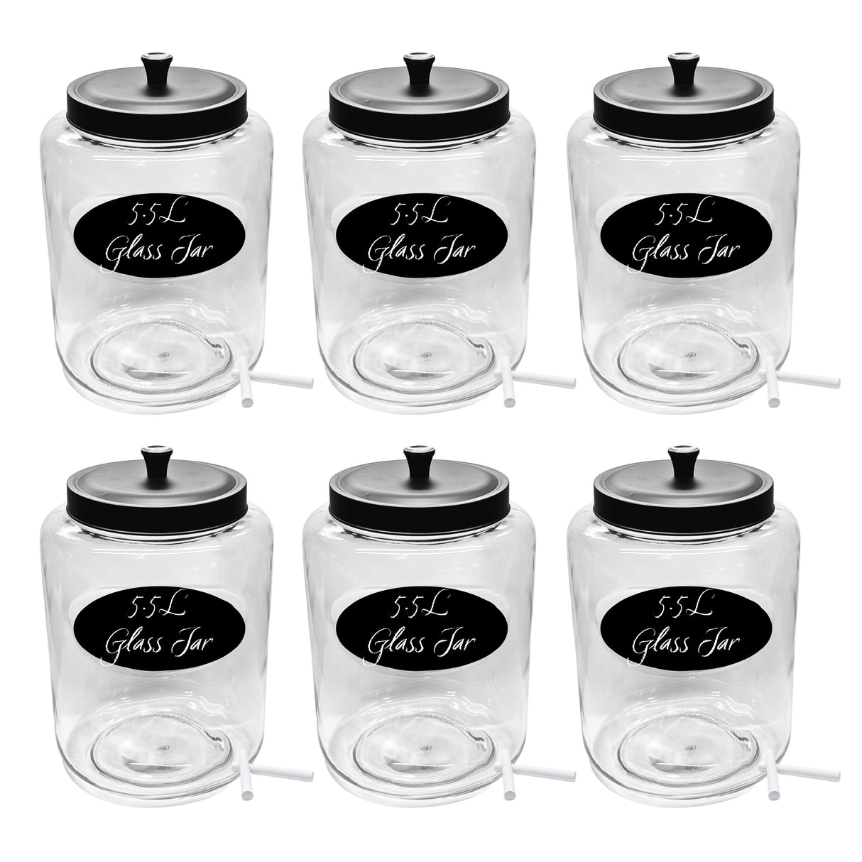 Kitchen and Laundry Storage Glass Jar – Wide Mouth Round Glass Storage Container with Black Steel Lid and Chalkboard Label - 2 Sticks of Chalk Included