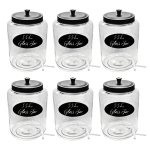 Kitchen and Laundry Storage Glass Jar – Wide Mouth Round Glass Storage Container with Black Steel Lid and Chalkboard Label - 2 Sticks of Chalk Included