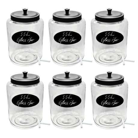 Kitchen and Laundry Storage Glass Jar – Wide Mouth Round Glass Storage Container with Black Steel Lid and Chalkboard Label - 2 Sticks of Chalk Included