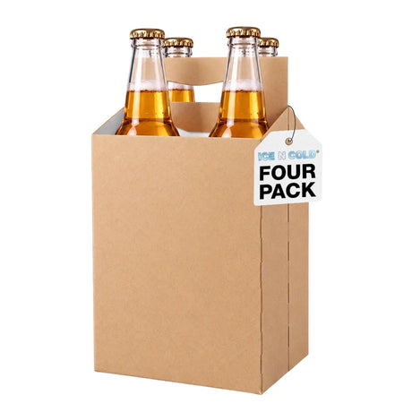 4pk Cardboard Carrier (Kraft Brown) - 12oz Bottles & Cans ICE N COLD®
