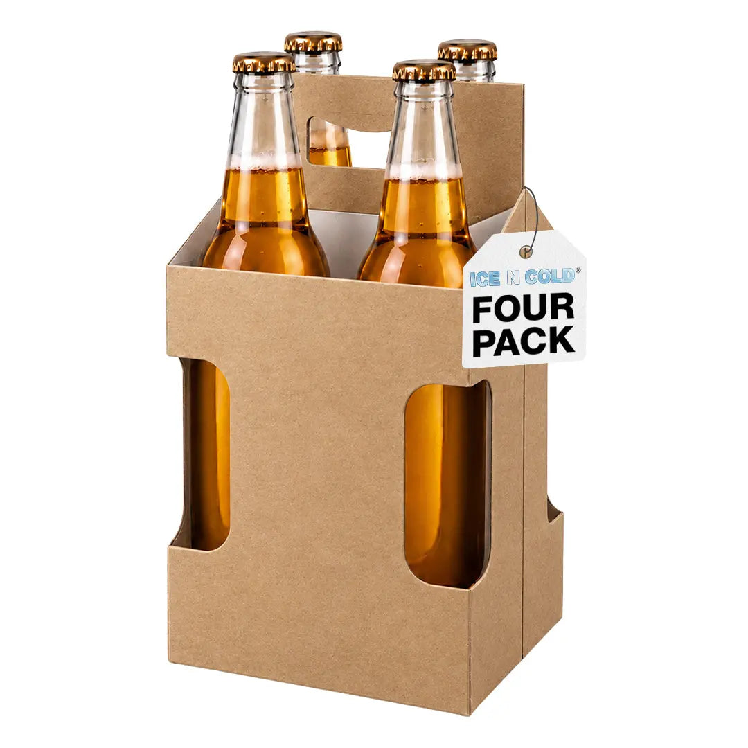 4pk Cardboard Carrier (Kraft Brown, Label View) - 12oz Bottles & Cans (Copy) ICE N COLD®