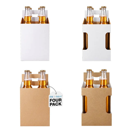 4pk Cardboard Carrier (Variety, White & Kraft, Plain & Die-Cut Label View) - 12oz Bottles & Cans ICE N COLD®