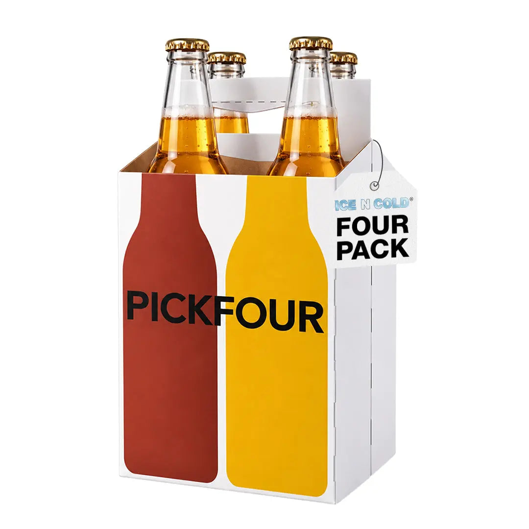 4pk Cardboard Carrier (White PickFour) - 12oz Bottles & Cans ICE N COLD®
