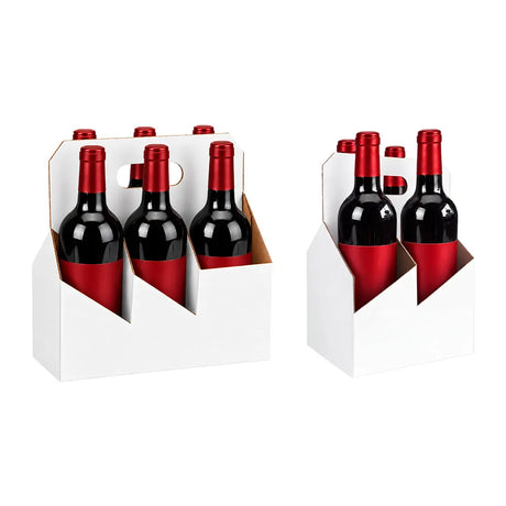 6pk Cardboard Wine Bottle Carrier (White) - 750ml & 22oz Wine & Beer Bottles ICE N COLD®