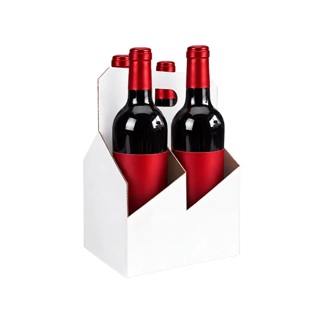 4pk Cardboard Wine Bottle Carrier (White) - 750ml & 22oz Wine & Beer Bottles ICE N COLD®
