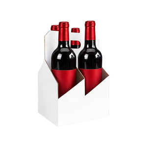 4pk Cardboard Wine Bottle Carrier (White) - 750ml & 22oz Wine & Beer Bottles ICE N COLD®
