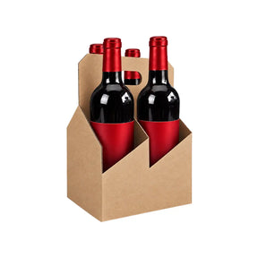4pk Cardboard Wine Bottle Carrier (Kraft Brown) - 750ml & 22oz Wine & Beer Bottles ICE N COLD®